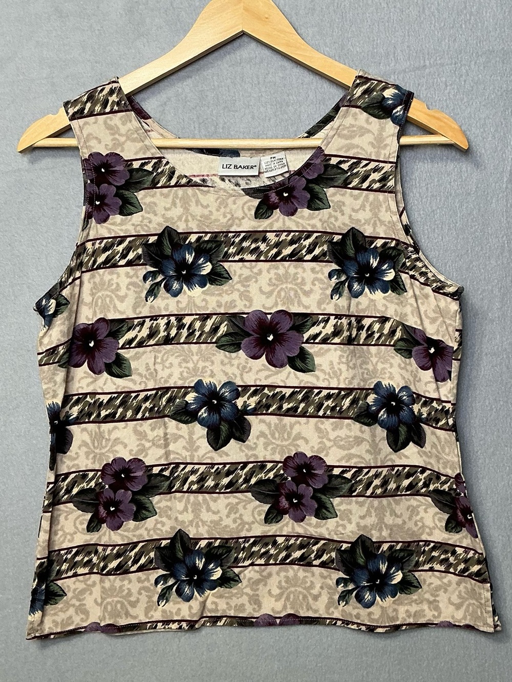 Liz Baker Likely Vintage 100% Silk Floral Sleeveless Blouse Petite Medium